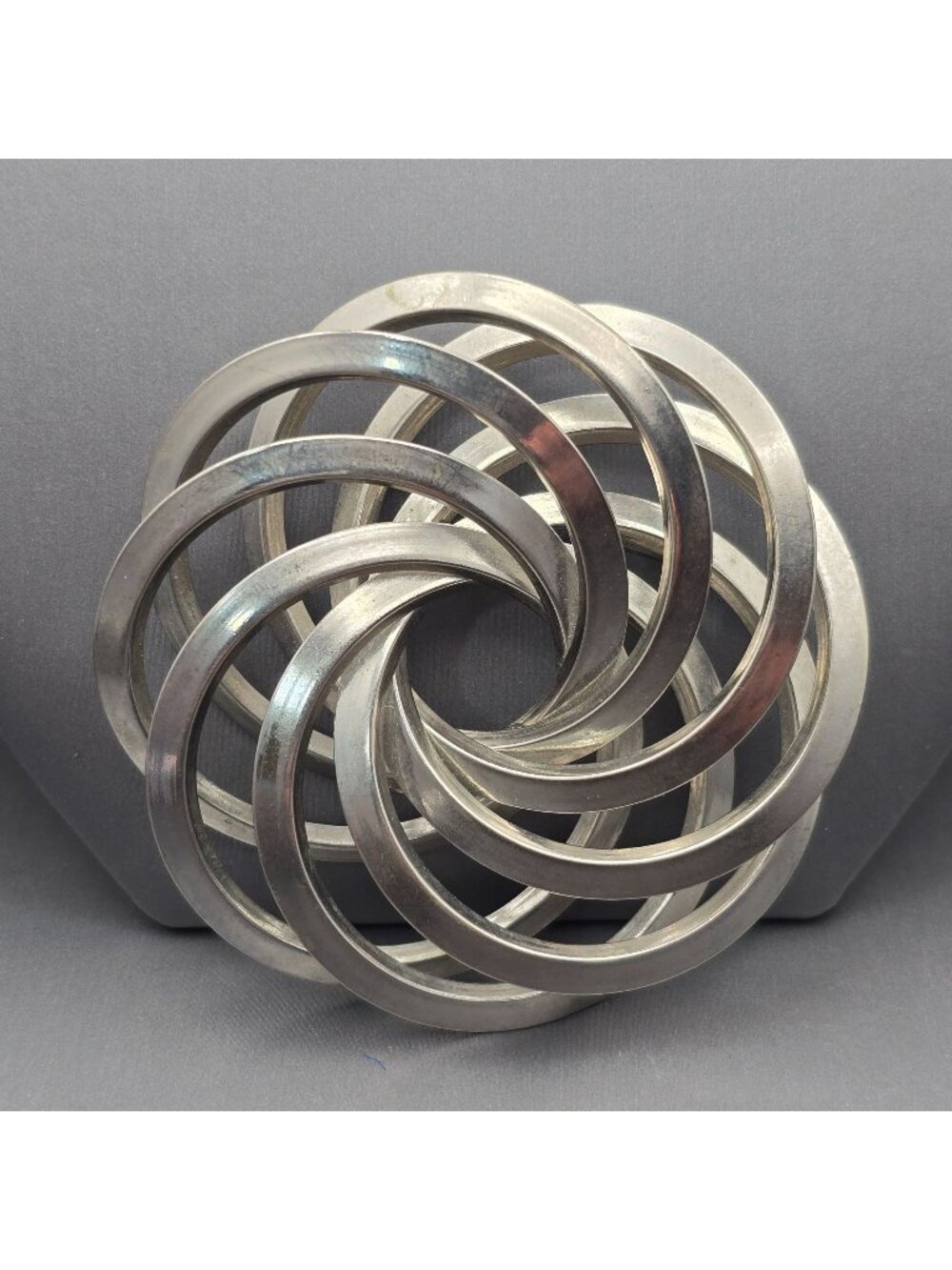 Vintage Spiral Starburst Brooch Silver Tone 3D Swirl Pin Mid Century Statement